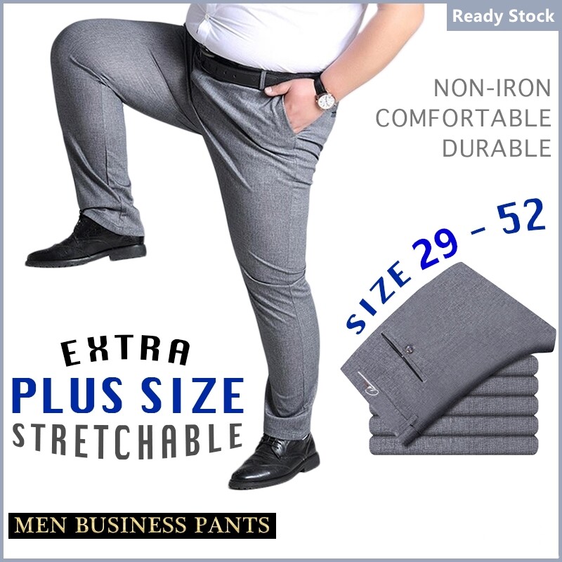 READY STOCK Big Plus Size Men Elastic Business Pants Non Iron Formal Office