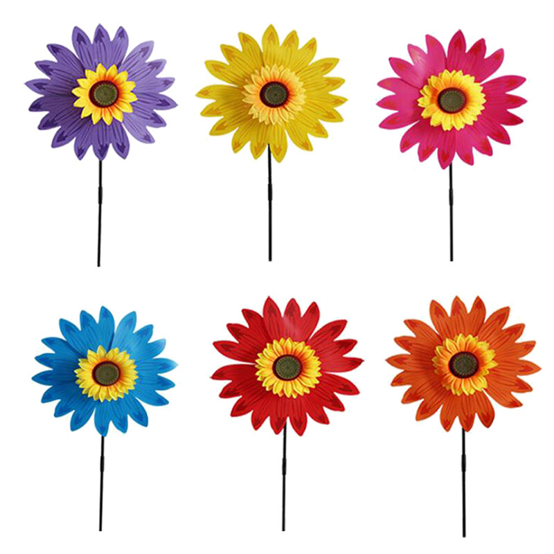 Double Layer Sunflower Windmill Wind Spinner Kids Toys Yard Garden Decoration